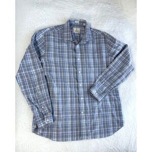 Todd Snyder Blue Plaid Mens 17 34/35 100s button down dress shirt Two Ply Cotton